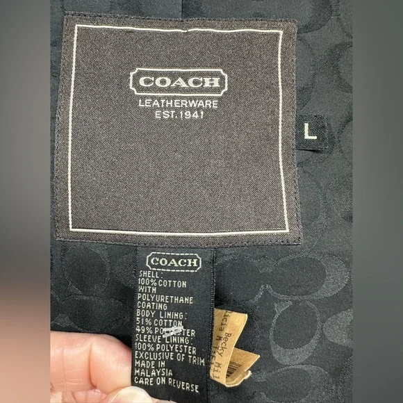 COACH Leatherware Women’s Trench Rain Coat Jacket Black Buttons Size L - Picture 5 of 9